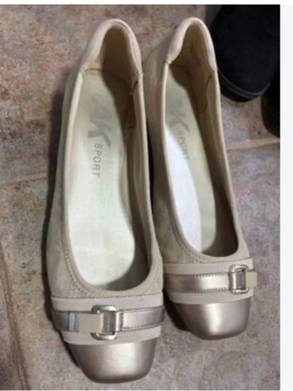 Anne Klein Sport Nude Gold Shimmer Ballet Flats
